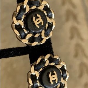 Gold Gold-tone Leather Cc Logo Clip-on Earrings